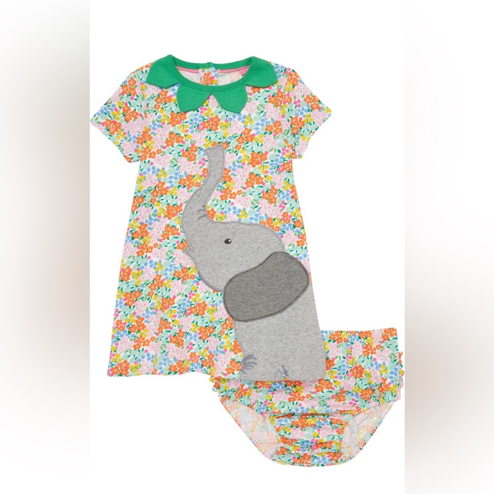 Mini boden floral elephant dress and bloomers, 12-18m